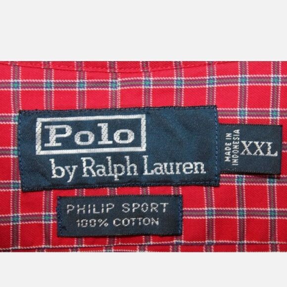 POLO RALPH LAUREN PHILIP SPORT 100% COTTON LS BUTTON RED PLAID XXL MEN'S SHIRT - Picture 5 of 6
